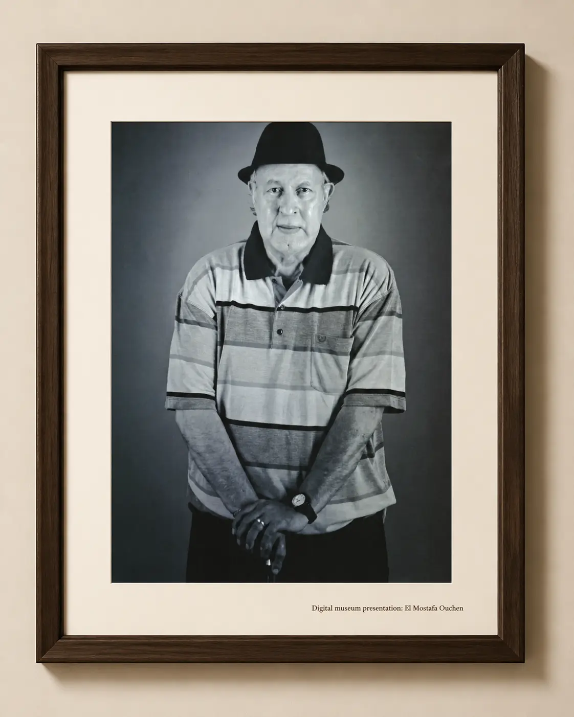 Black-and-white standing portrait of Omar Sayed