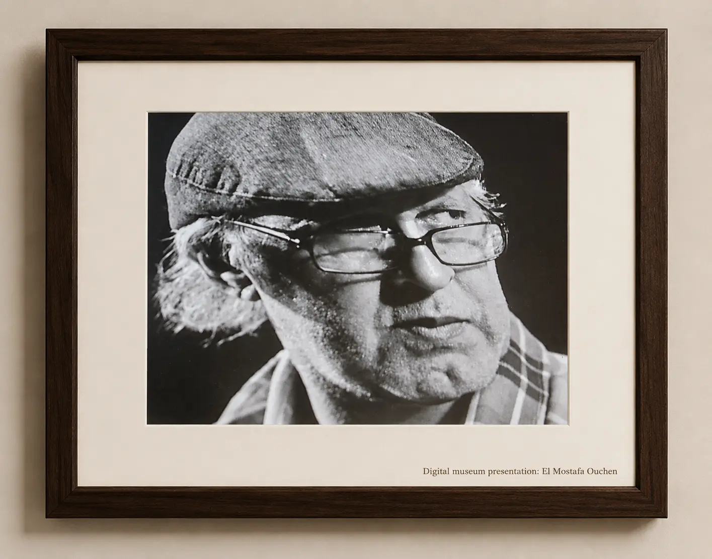 Black-and-white close portrait of Omar Sayed