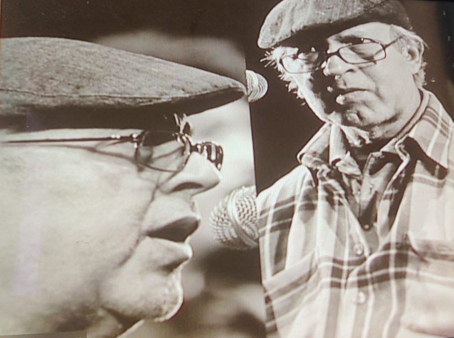 Split-screen interview still of Omar Sayed